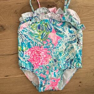 Lilly Pulitzer Pink and Blue Kids Swim One Piece, 12-18 months